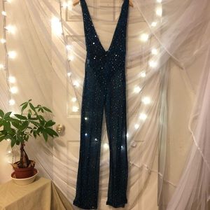 JADED LONDON diamanté shimmer plunge neck catsuit